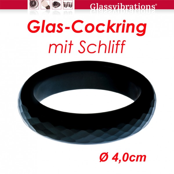 Glas-Penisring mit Schliff schwarz 4,0cm