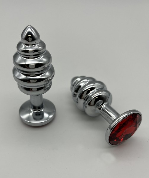 Metall Plug silber small mit rotem Kunststein