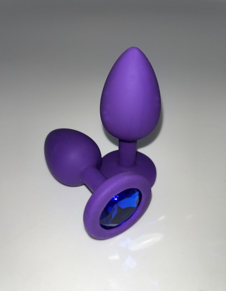 Silikon Plug purple small mit blauen Kunststein